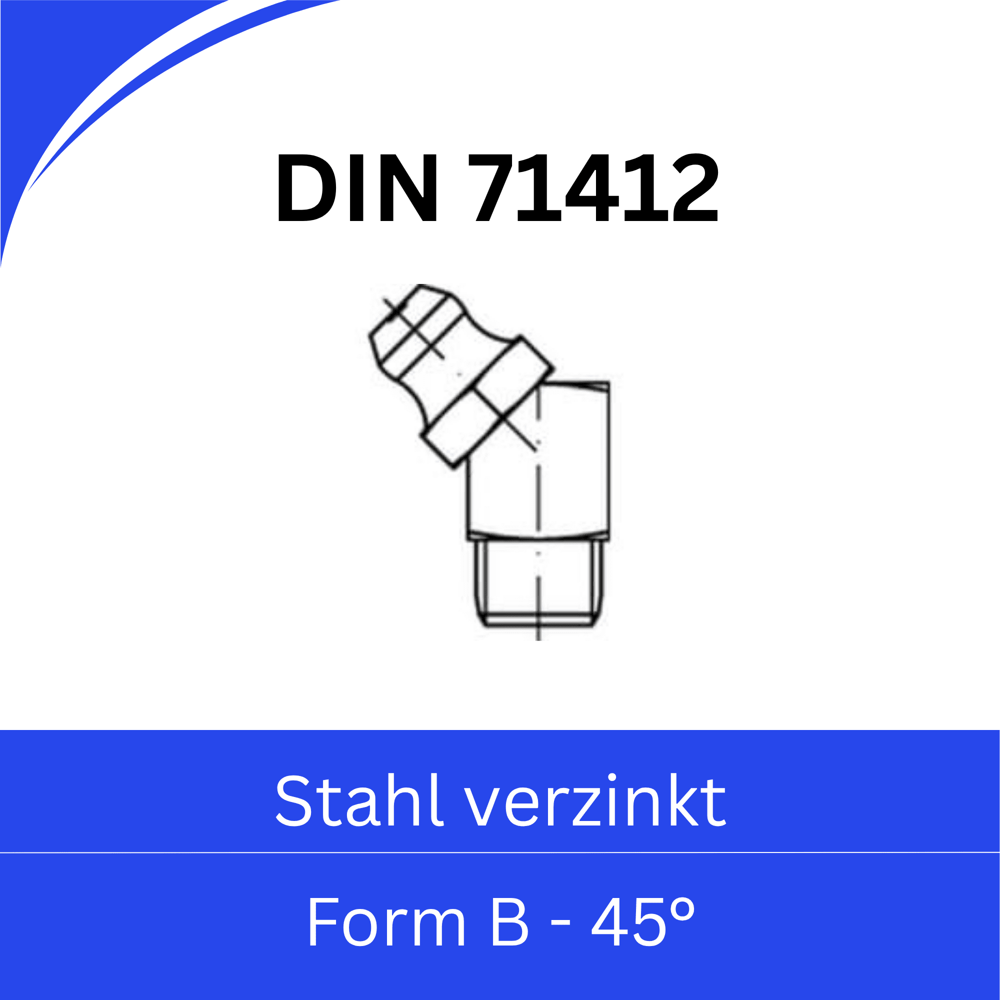 Bild von DIN 71412 ➤ Sechskant - Schmiernippel (Form B - 45°) - Stahl verzinkt